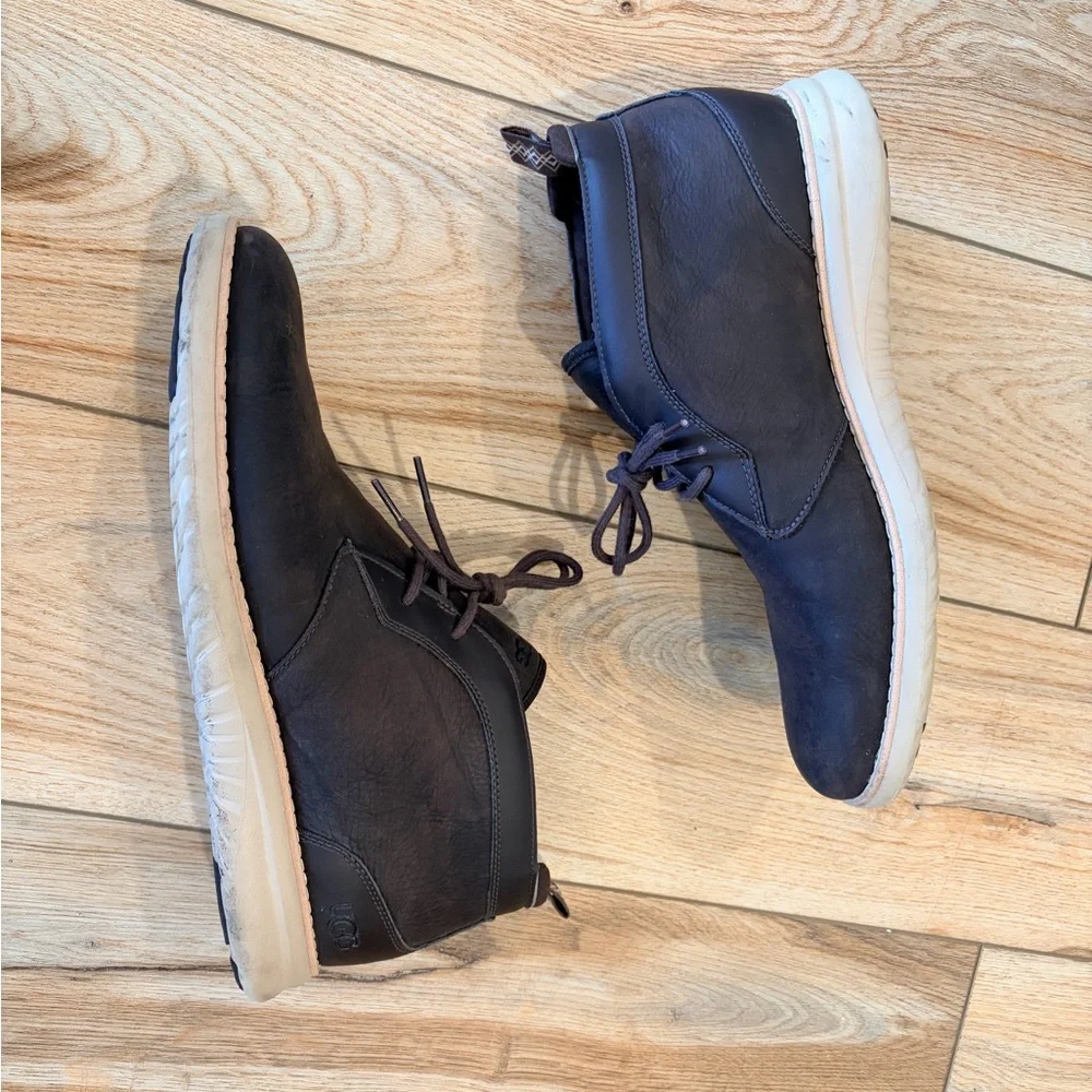 UGG Men’s Brown Leather Treadlite Chukka Boots with Light Tan Sole